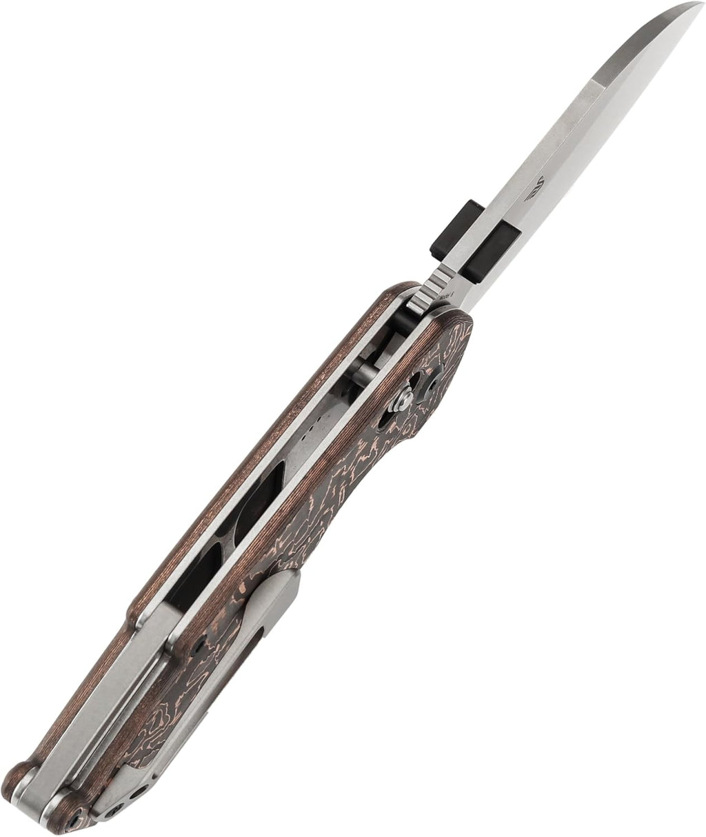 KANSEPT Model 6 Folding Knife, 3.1'' Stonewashed CPM S35VN Sharp Blade, Copper Carbon Fiber Handle with Crossbar Lock, Thumb Stud Pocket Clip for EDC, Camping, Hiking K1022V2
