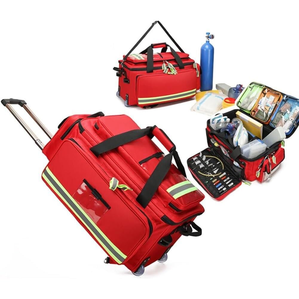 Portable First Aid Bag for Nurses Doctors,Rolling EMT with Wheels, Large Capacity Emergency Medical Backpack, Multi-Pocket Design, for Outdoor Hiking, Backpacking, Camping, Traveling