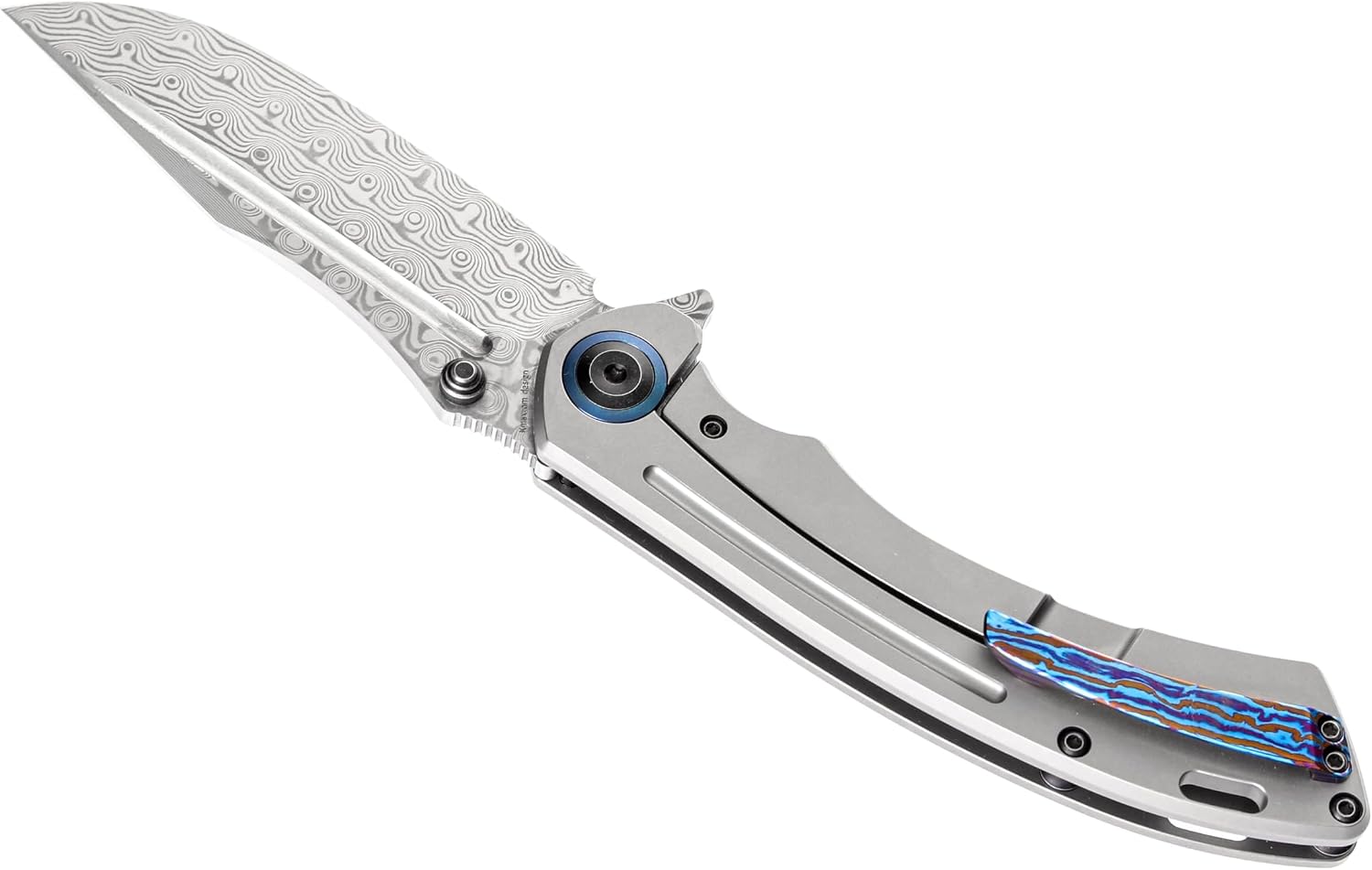 KANSEPT Pretatout Pocket Knives 8.3in Folding Knife with Dmascus Blade and Stonewashed Titanium Handle Pocket Tactical Knife for Men Women, Envelope Opener with Thumb Stud K1032D1