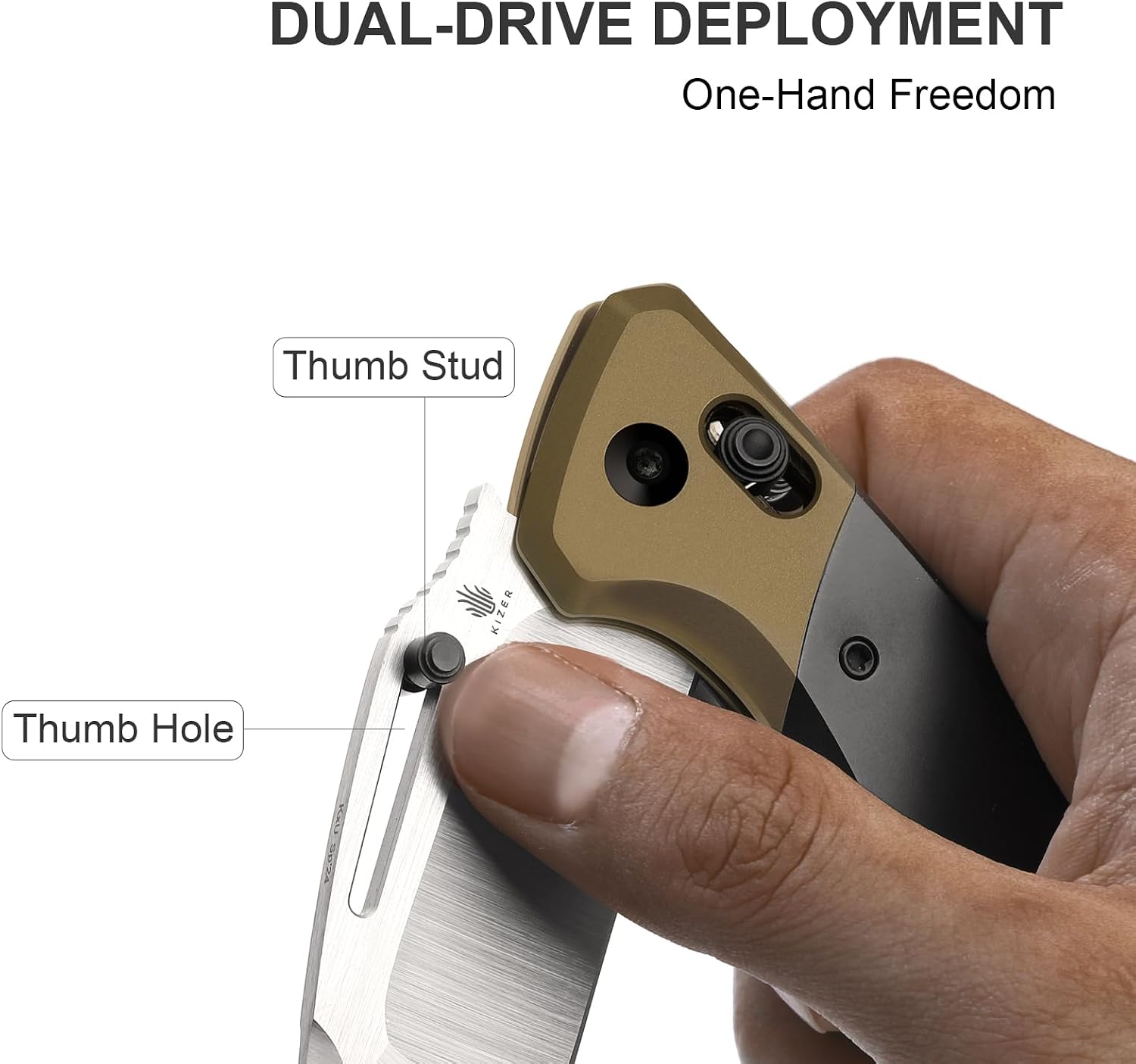 Kizer Bulli Pocket Knife, 3.33' Drop Point S45VN Folding Knife with Black & Brown Titanium Handle, Clutch Lock EDC Knives with Reversible Pocket Clip for Men Women Ki3695A4