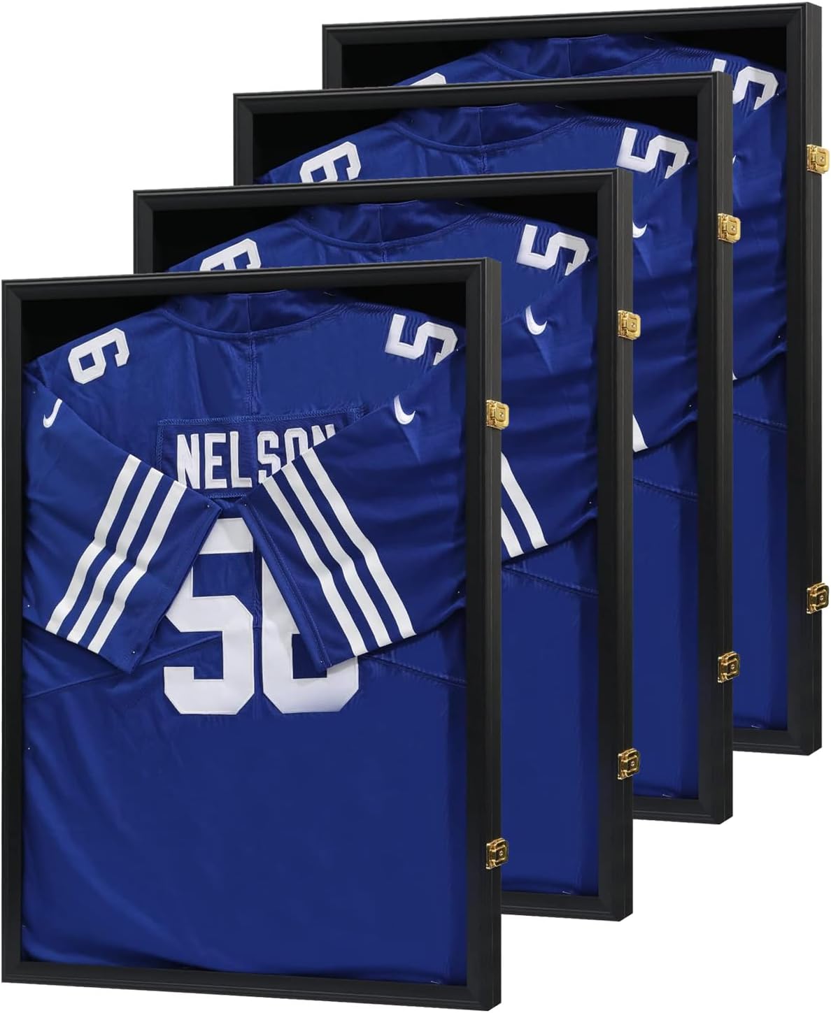 VERANI Jersey Frame Display Case 4 Pack - Football Shadow Box - Jersey Display Frame with Acrylic Door and Metal Hanger for Baseball Basketball Soccer Hockey Sport Shirt and Uniform, Black