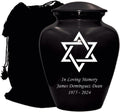 Star of David Blue Cremation Urn for Human Ashes, Jewish Cremation Urn, Religious Ash Urns with Personalized Engraving (Black)