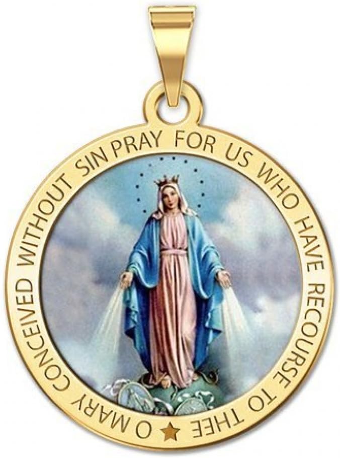 PicturesOnGold.com Miraculous Medal Necklace Catholic Virgin Mary Pendant Round Pendants for Women & Men Crafted in 10K/14K Yellow or White Gold & Sterling Silver Christian Gifts for Men & Women or First Communion Gifts for Boys or Girls