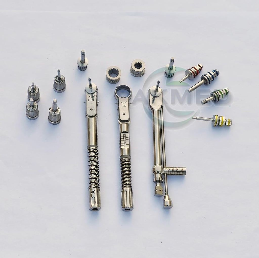 3 Pcs Dental Implant Torque Wrench Ratchet 10-40 Ncm & 10-40 Ncm & 10-70 Ncm With 12 Pcs Hex And Hand Drivers
