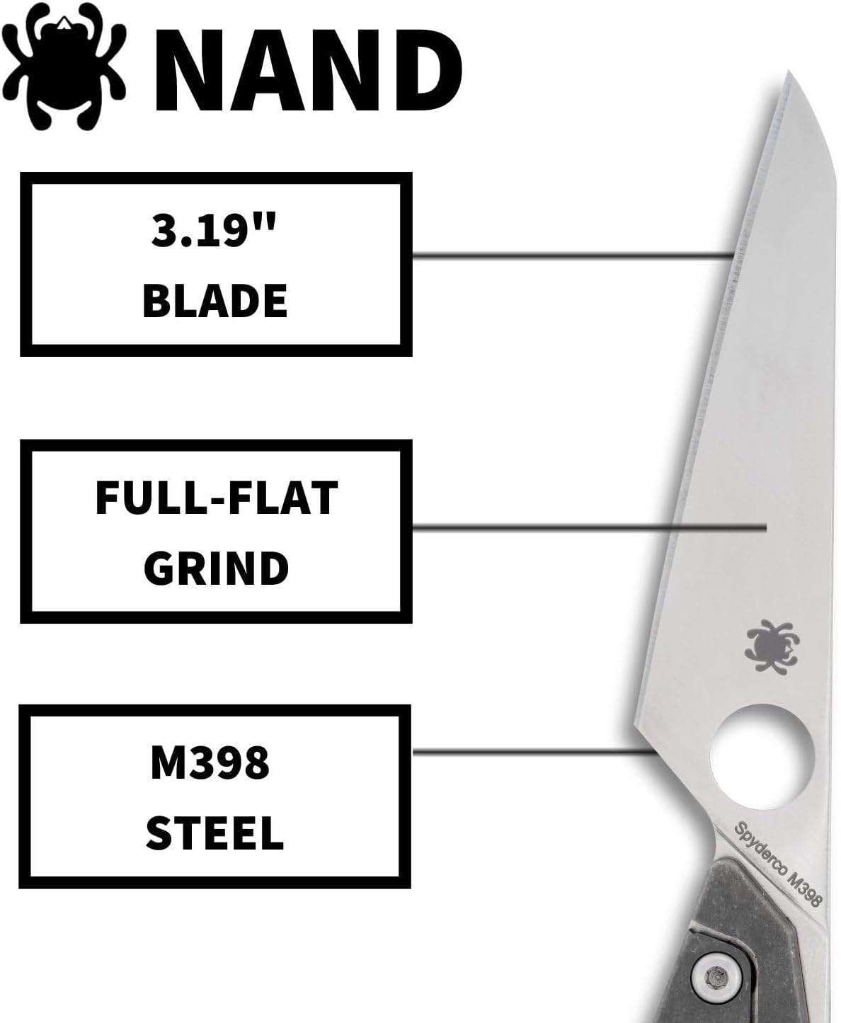 Spyderco Nand Folding Pocket Knife with 3' M398 Steel Blade and Titanium Handle - EDC Knife for Men and Women, Perfect for Hunting, Tactical, Camping, Survival, Hiking - PlainEdge - C270TIP