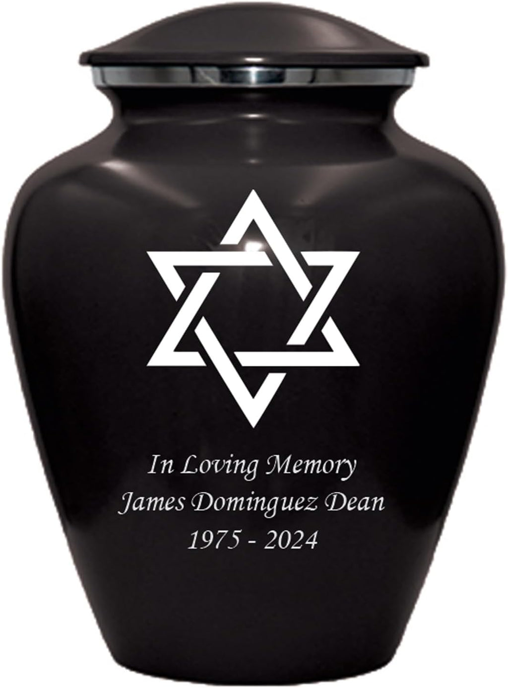 Star of David Blue Cremation Urn for Human Ashes, Jewish Cremation Urn, Religious Ash Urns with Personalized Engraving (Black)