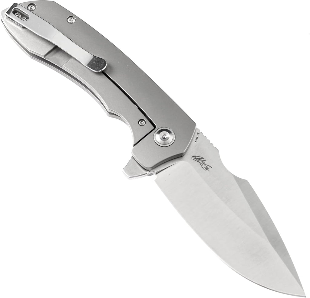 KANSEPT Entity Pocket Folding Knives EDC Camping Folding Knife 3.52'' Satin CPM-S35VN Blade Pocket Folding Knife with Bead Blasted Titanium Handle Everyday Carry K1036A1