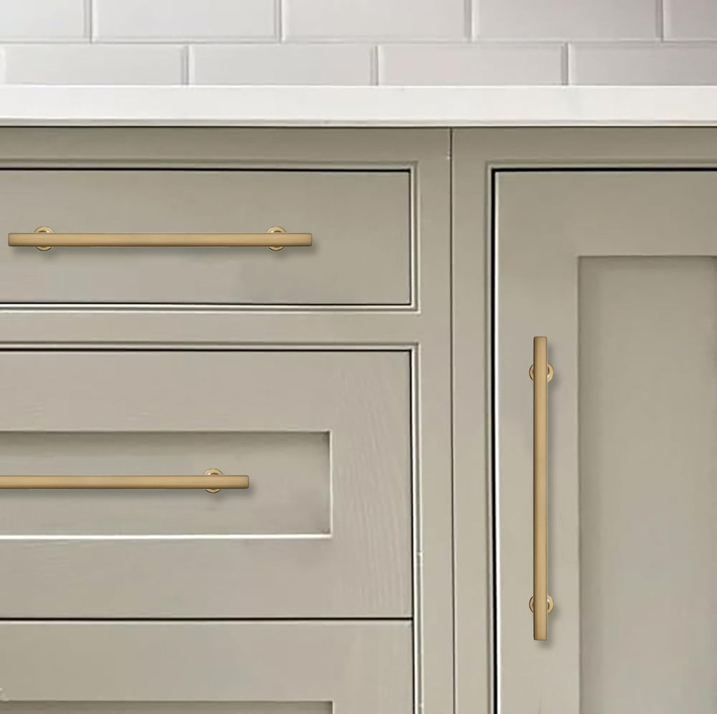 khtumeware 3-Pack Appliance Handle Pull Brushed Brass Heavy-Duty Solid Cabinet Pulls,12Inch(305mm) Hole Center,Drawer Pulls Square pulls Cabinet Hardware Kitchen Bathroom Dressing Table,