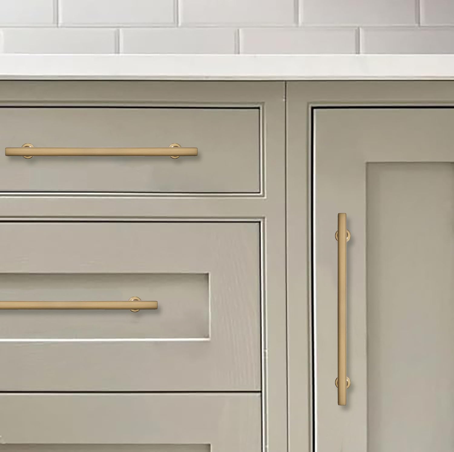 khtumeware 3-Pack Appliance Handle Pull Brushed Brass Heavy-Duty Solid Cabinet Pulls,12Inch(305mm) Hole Center,Drawer Pulls Square pulls Cabinet Hardware Kitchen Bathroom Dressing Table,