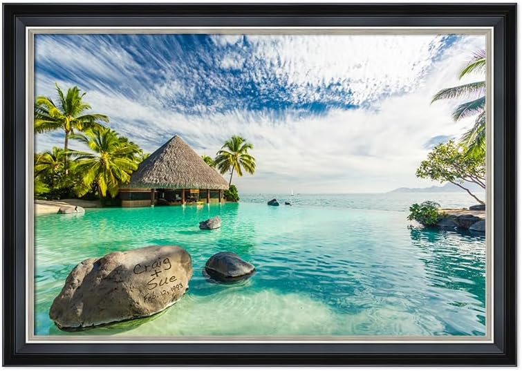 IPIC - 'Tropical Memories Personalized Framed Wall Art, Custom Beach Canvas Print with Solid Wood Frame, A Personalized Gift with Name and Date for Couple, Wedding, or Anniversary