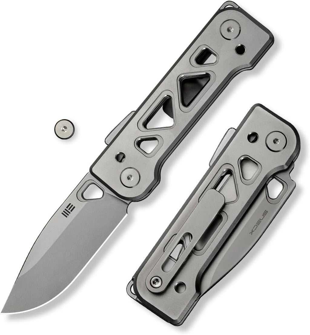 WeKnife Tyro Pocket Knife for Men, Superlock Folding Knife with 4-position Pocket Clip, 2.91' CPM 20CV Steel Blade 6AL4V Titanium Handle, Designed by Snecx Tan WE24001-2 (Gray)