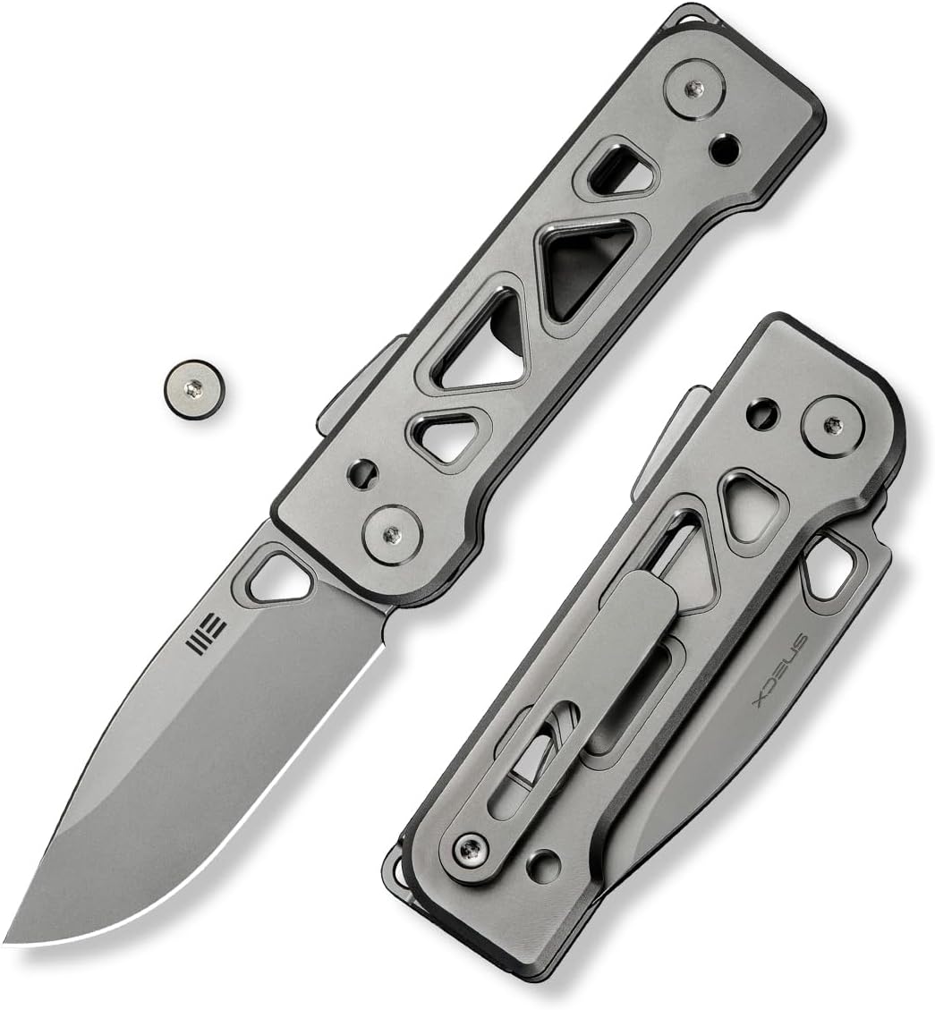 WeKnife Tyro Pocket Knife for Men, Superlock Folding Knife with 4-position Pocket Clip, 2.91' CPM 20CV Steel Blade 6AL4V Titanium Handle, Designed by Snecx Tan WE24001-2 (Gray)
