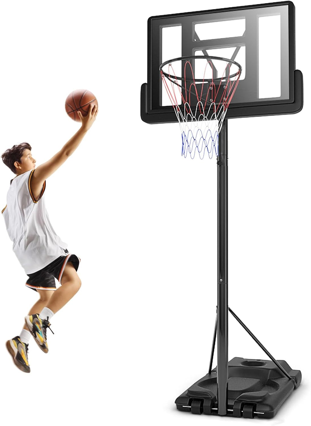 GYMAX Basketball Hoop, 5.9-10 FT Adjustable Basketball Goal with Shatterproof Backboard & 2 Nets, Portable Basketball Hoop for Indoor/Outdoor Kids Teens Adults