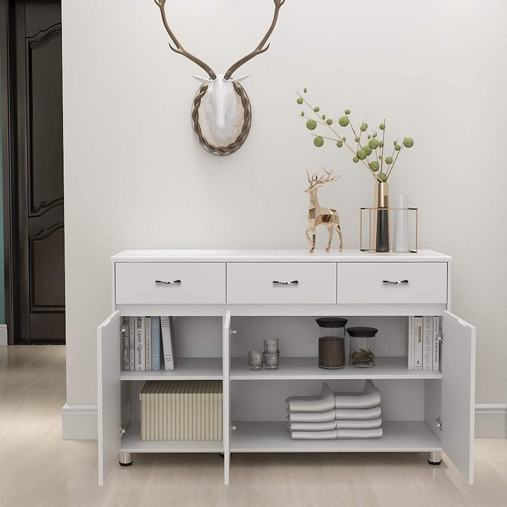 RASOO Buffet Kitchen Cabinet Storage Sideboard Cabinet Cupboard Sideboard Buffet Kitchen Room (White -3 Doors and 3 Drawers)