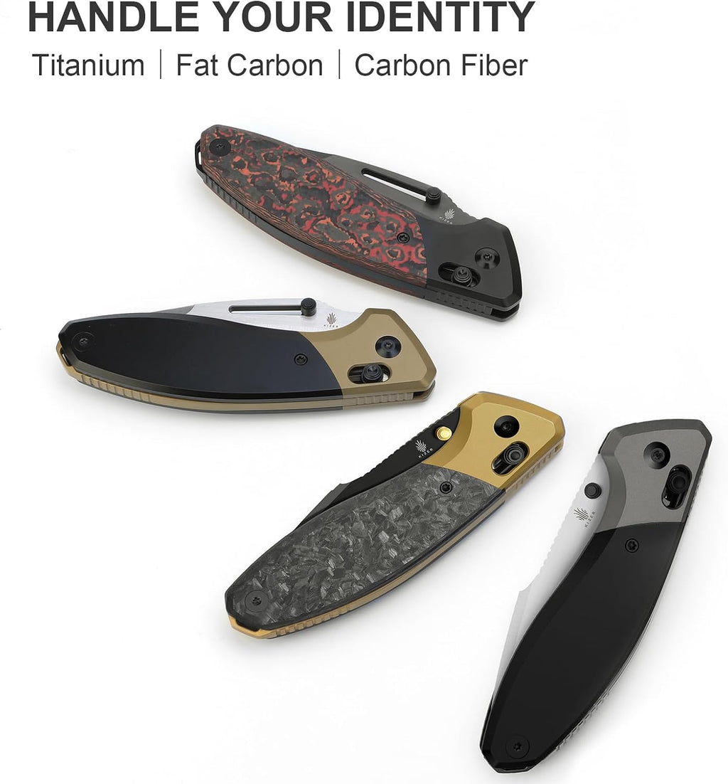 Kizer Bulli Pocket Knife, 3.33' Drop Point S45VN Folding Knife with Black & Red Titanium Fat Carbon Handle, Clutch Lock EDC Knives with Reversible Pocket Clip for Men Women Ki3695A3