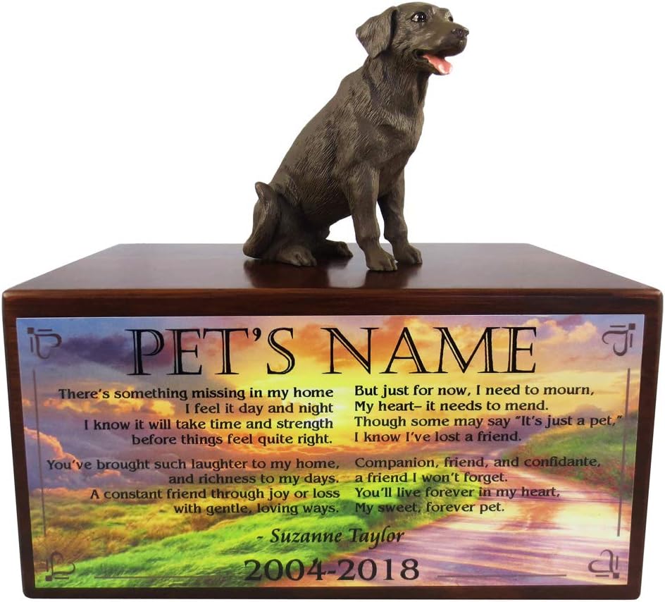 Wooden Pet Urns for Dogs with Chocolate Labrador Figurine & Poem My Forever Pet | Personalized Dog Memorial Urn for Ashes | Medium Paulownia Pet Urn for Lab | Pet Memorial | Conversation Concepts