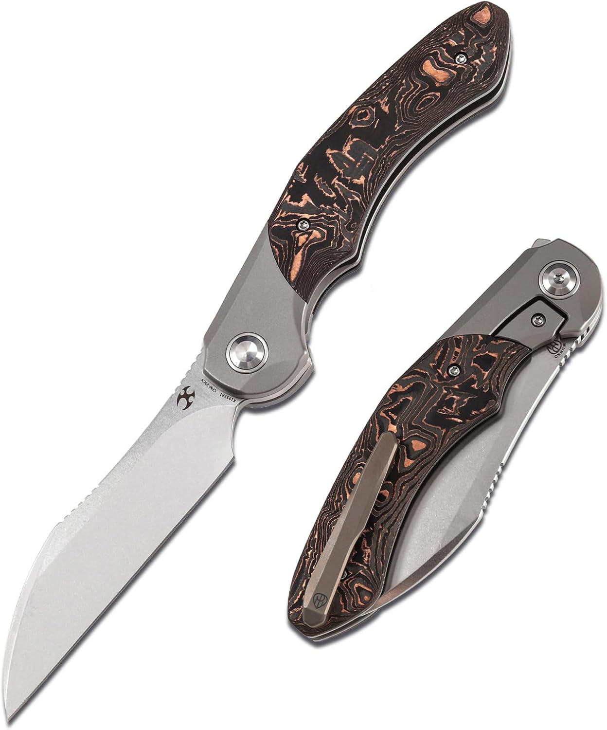 KANSEPT Cosmos Pocket Folding Knives for Men EDC Camping Knife 3.58'' CPM 20CV Blade Material Pocket Folding Knife with Titanium Copper Carbon Fiber Handle Everyday Carry K1059A1
