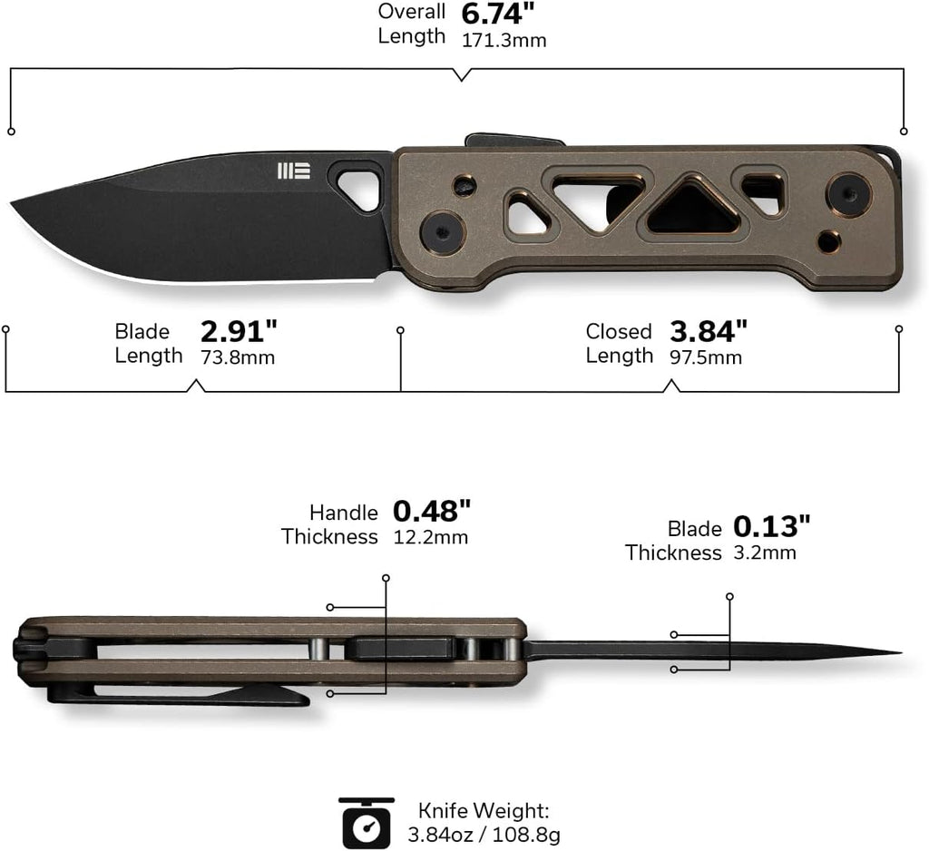 WeKnife Tyro Pocket Knife for Men, Superlock Folding Knife with 4-position Pocket Clip, 2.91' CPM 20CV Steel Blade 6AL4V Titanium Handle, Designed by Snecx Tan WE24001-3 (Bronze)