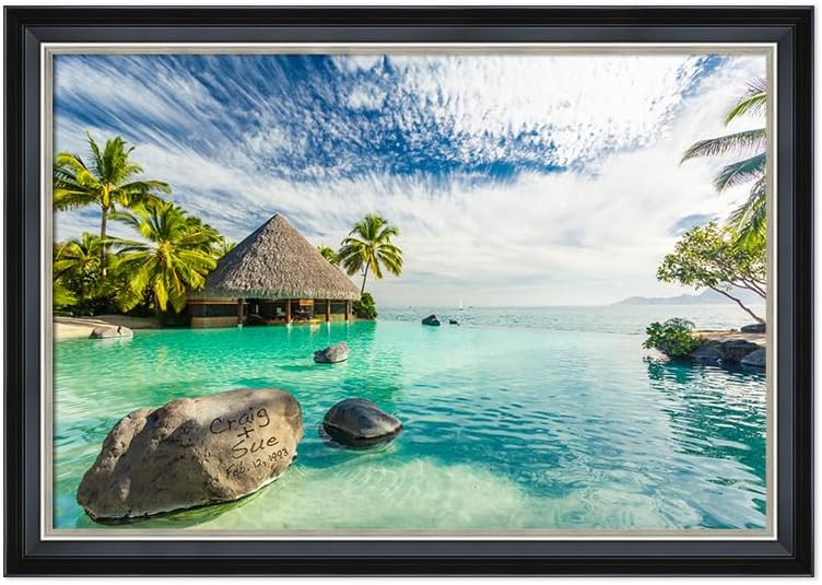 IPIC - 'Tropical Memories Personalized Framed Wall Art, Custom Beach Canvas Print with Solid Wood Frame, A Personalized Gift with Name and Date for Couple, Wedding, or Anniversary