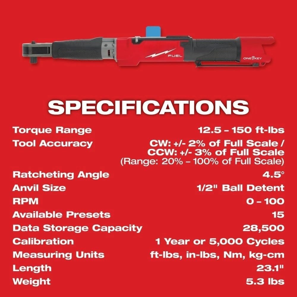 2466-20 Brushless Torque Wrench for Milwaukee M12 12V FUEL 1/2' Digital Torque Wrench w/ONE-KEY - Bare Tool