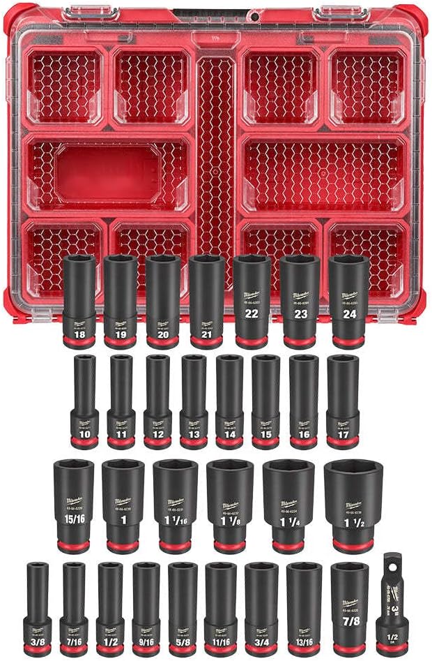 1/2 Impact Socket Set, Impact Socket Set 1/2 Drive, For Milwaukee Shockwave Impact Duty Socket 1/2 Dr Sae/mm Packout Set 31Pc Part# 49-66-6806