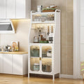 Kitchen Storage Cabinet, 5-Tier Microwave Stand, Kitchen Storage Shelf Rack, Metal Utility Storage Shelf, Standing Bakers Rack with Door Cabinet,White