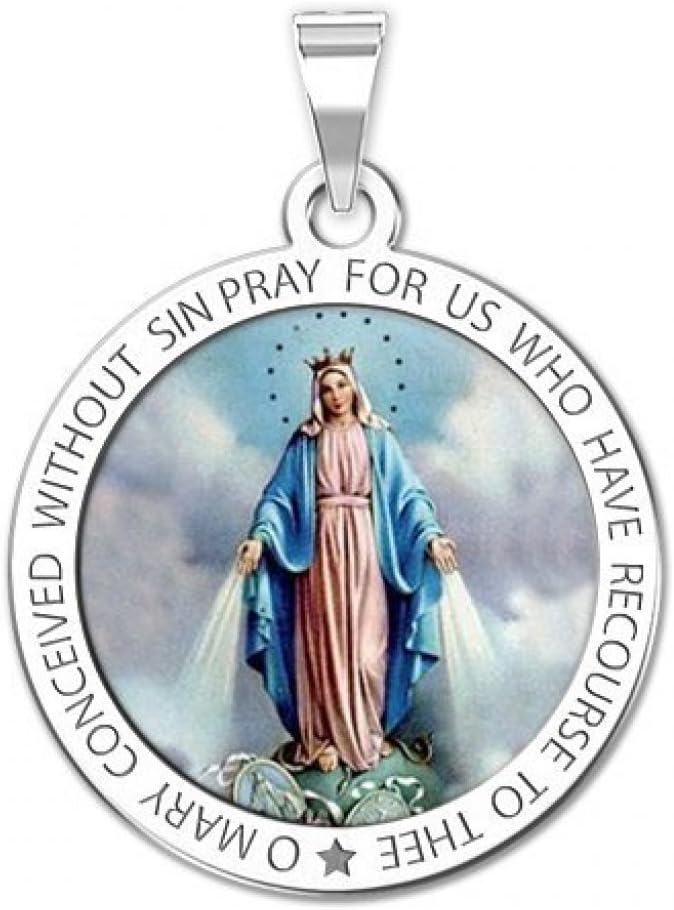 PicturesOnGold.com Miraculous Medal Necklace Catholic Virgin Mary Pendant Round Pendants for Women & Men Crafted in 10K/14K Yellow or White Gold & Sterling Silver Christian Gifts for Men & Women or First Communion Gifts for Boys or Girls