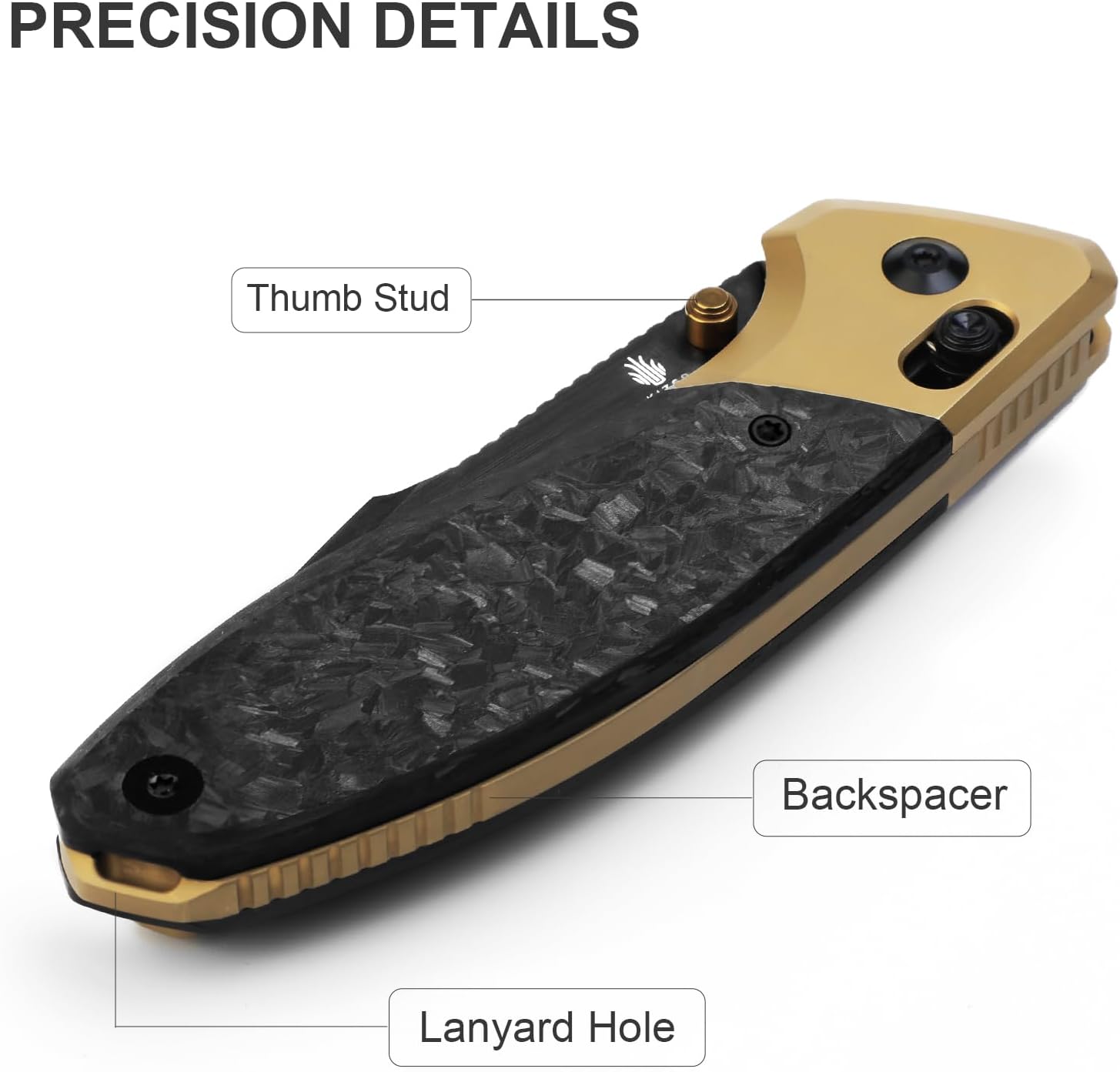 Kizer Staffi Pocket Knife, 3.32' S45VN Folding Knife with Black & Gold Titanium Carbon Fiber Handle, Clutch Lock EDC Knives with Reversible Pocket Clip for Men Women Ki3695A1
