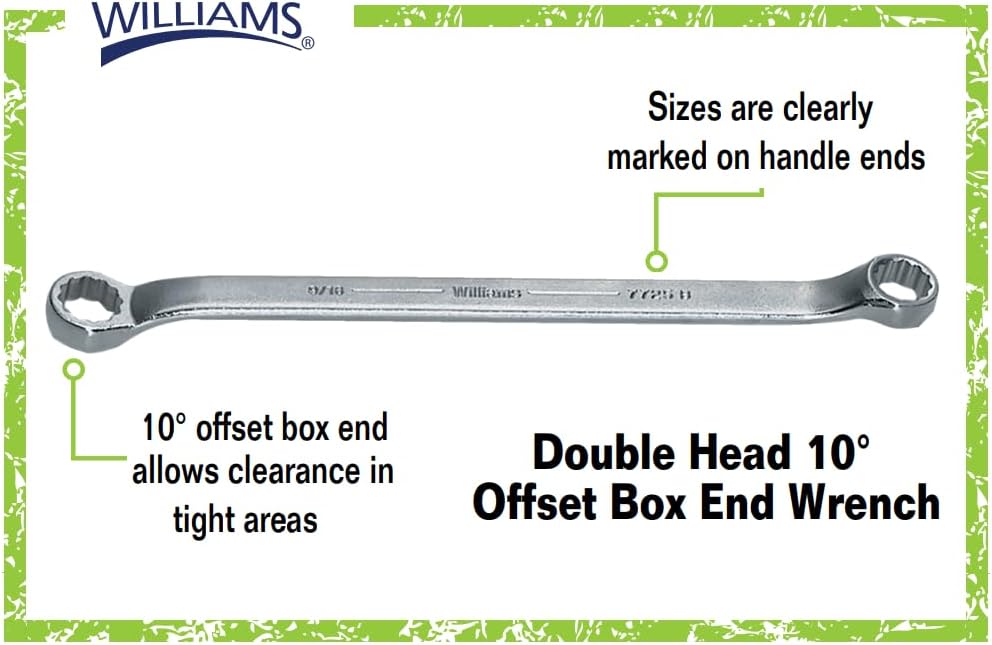 Williams WS-7707 7-Piece Double Head 10-Degree Offset Box End Wrench Set