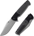 KANSEPT Shikari SBL Pocket Knives EDC Camping Folding Knife3.35'' Damascus Material Pocket Folding Knife with Black Stonewashed Titanium Twill Carbon Fiber Handle Everyday Carry K2027D1