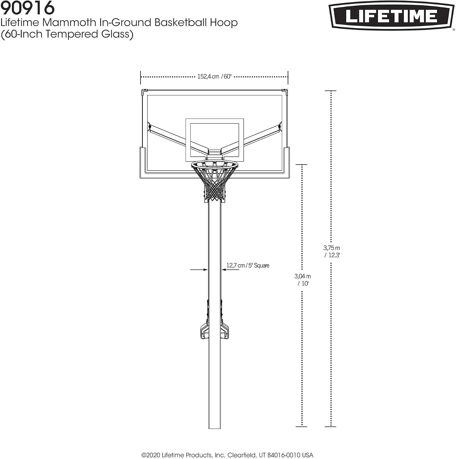 Lifetime 60' Mammoth Deluxe In-Ground Basketball Hoop, Mammoth Lift Adjustable Height, Tempered Glass Backboard Bolt Down System