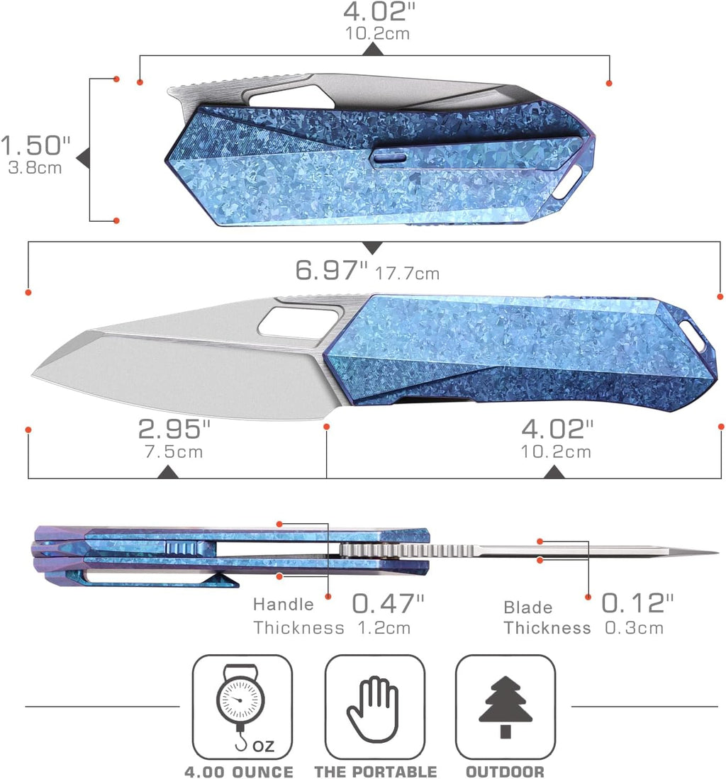 REMETTE RT-Woodpecker Folding Pocket Knife M390 Blade Titanium Handle (Blue)
