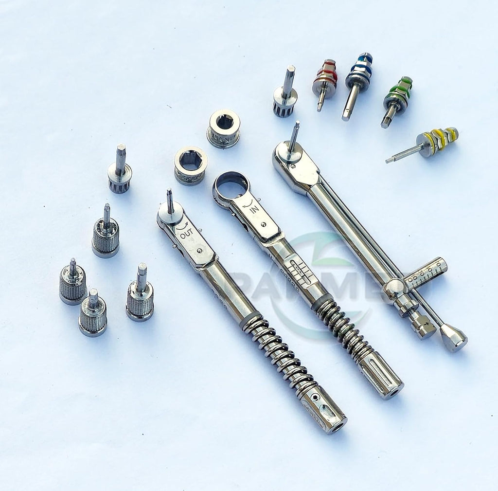 3 Pcs Dental Implant Torque Wrench Ratchet 10-40 Ncm & 10-40 Ncm & 10-70 Ncm With 12 Pcs Hex And Hand Drivers