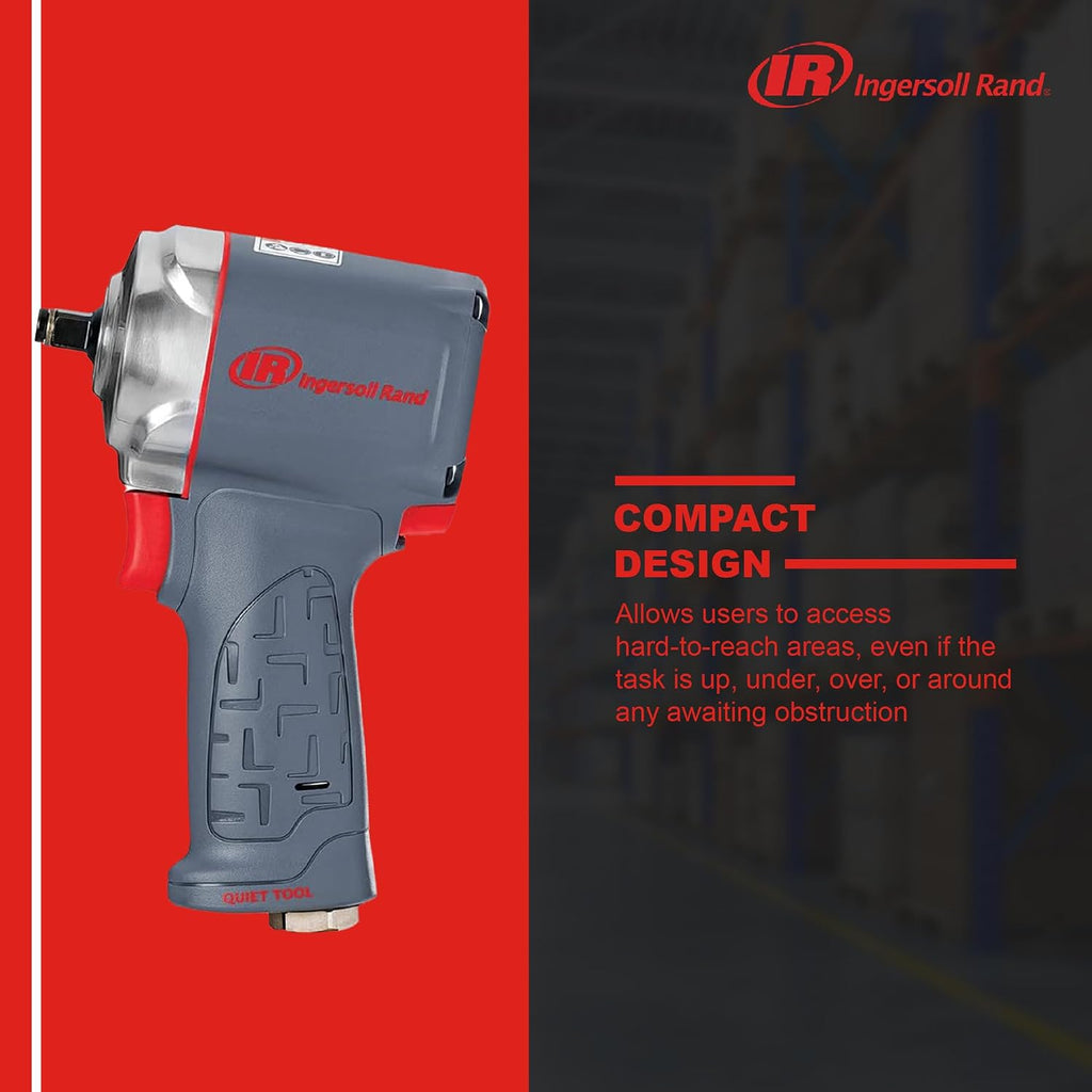 Ingersoll Rand 36QMAX 1/2 Air Impact Wrench, Quiet Technology, Torque Output Up to 640 ft lbs, Ultra Compact, Lightweight 2.4 lbs, Max Control, Gray