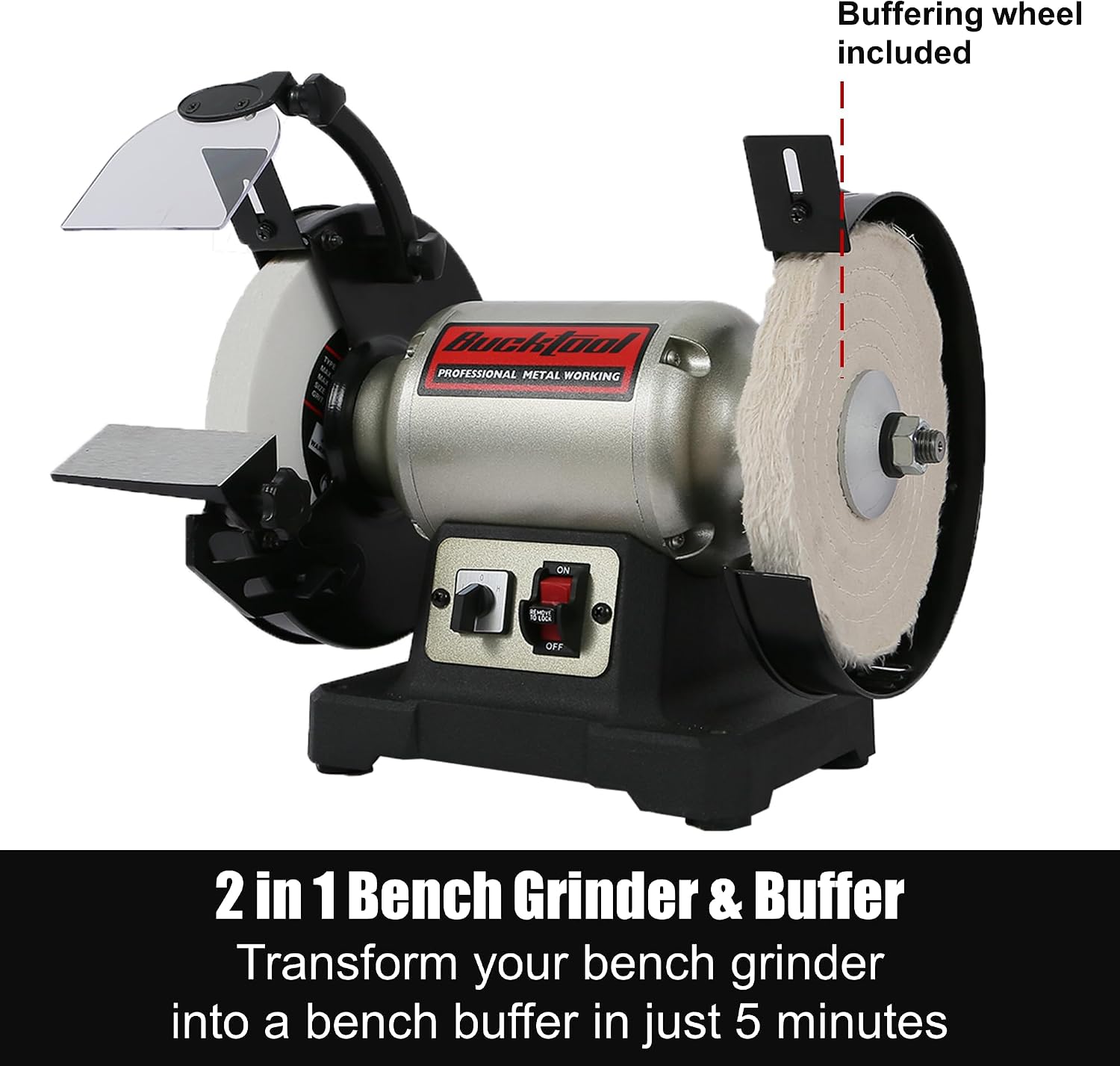 BUCKTOOL 8 inch Dual Speed Bench Grinder & Buffer, Professional Low High Speed Bench Grinder Buffer with Cast Iron Base TDS-200DS