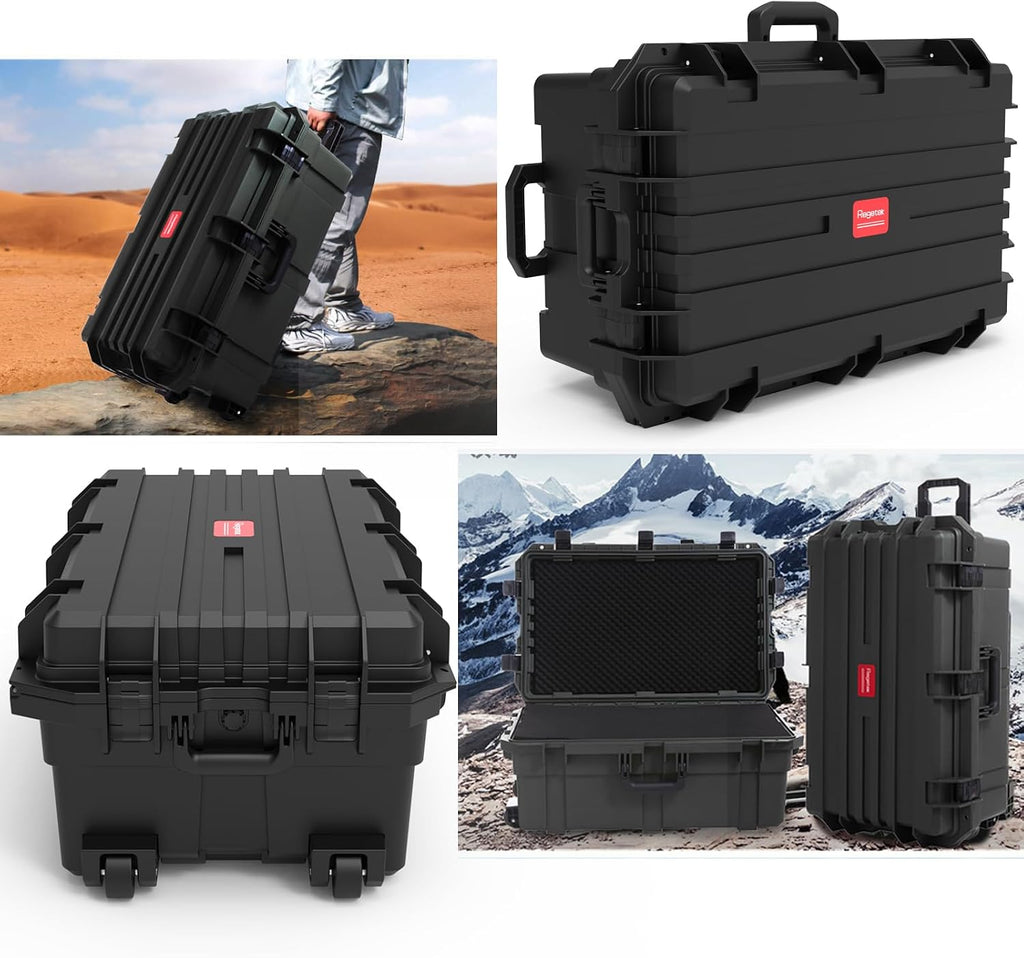 Regetek Waterproof Hard Case, 33 x 21 x 14 Inch, Equipment Case with Wheels/Customizable Foam/Retractable Handle for electronic, tool,cameras, Shockproof,Rolling Hard Case Inner 27.24'x15.6'x11.29'