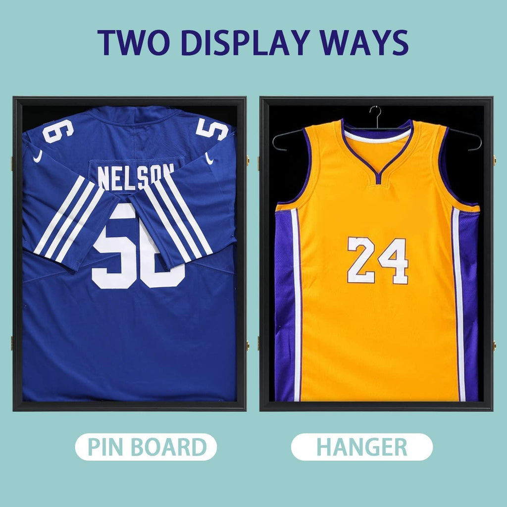 VERANI Jersey Frame Display Case 4 Pack - Football Shadow Box - Jersey Display Frame with Acrylic Door and Metal Hanger for Baseball Basketball Soccer Hockey Sport Shirt and Uniform, Black