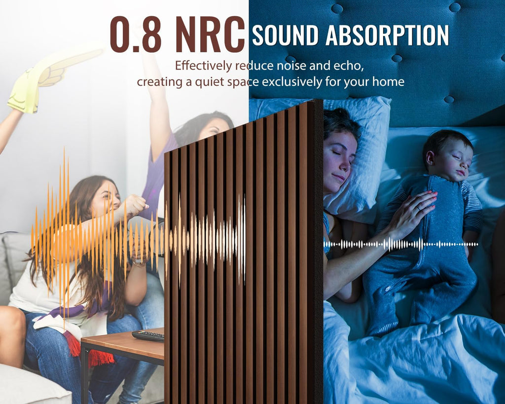 PrimeZone Wood Acoustic Wall Panels - 4 PCS 94.5' x 23.6' (62 sq ft) 3D Fluted Slat Sound Proof Wall Paneling, Sound Absorbing & Noise Reduction Interior Decor Panels for Living Room, Bedroom, Walnut