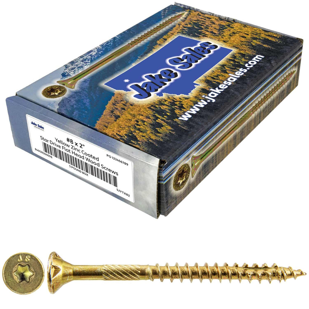 8 x 2 Gold Star Wood Screw Torx/Star Drive Flat Head - CASE of 9-5 Pound Boxes 6,750 Screws