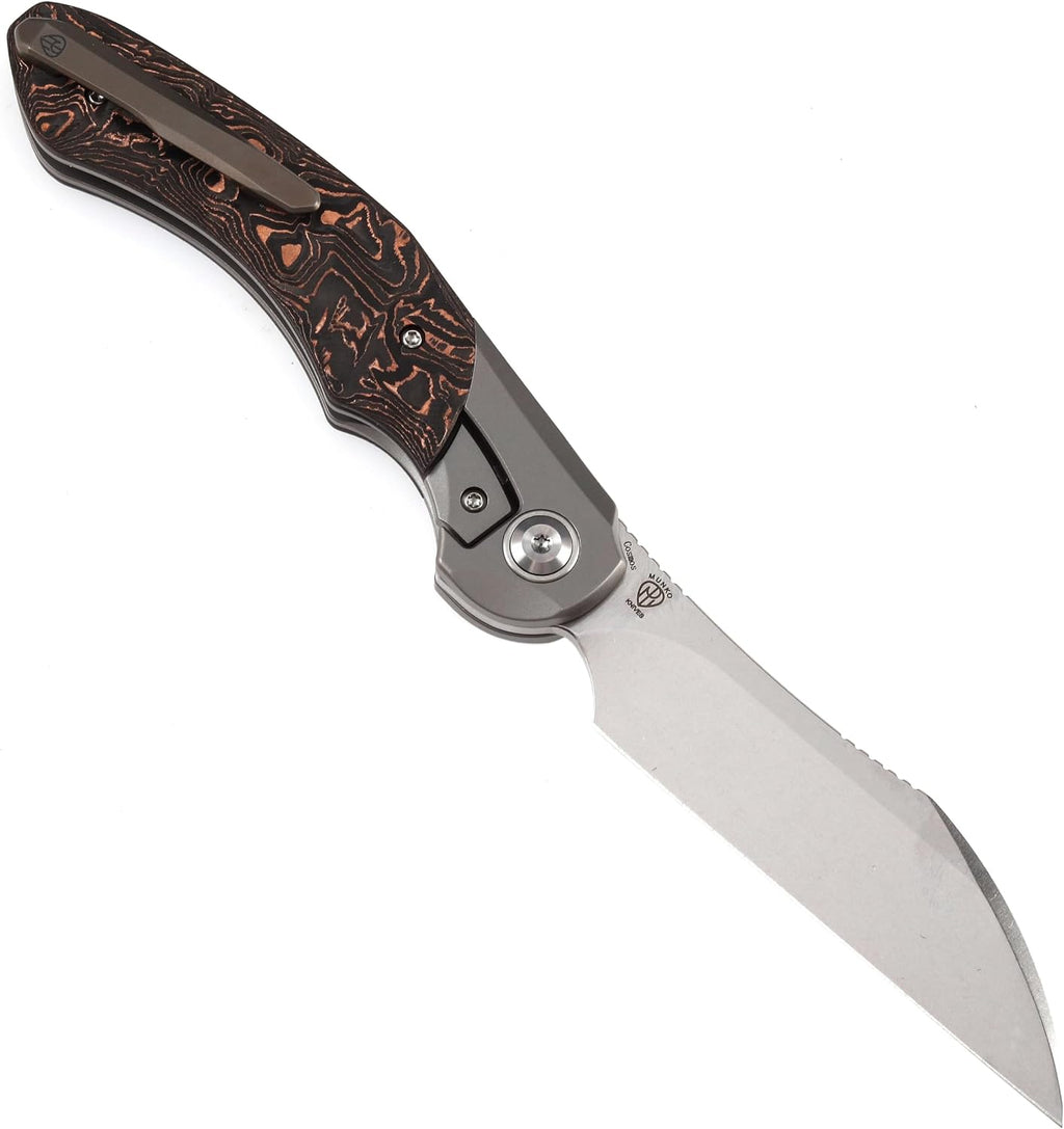 KANSEPT Cosmos Pocket Folding Knives for Men EDC Camping Knife 3.58'' CPM 20CV Blade Material Pocket Folding Knife with Titanium Copper Carbon Fiber Handle Everyday Carry K1059A1