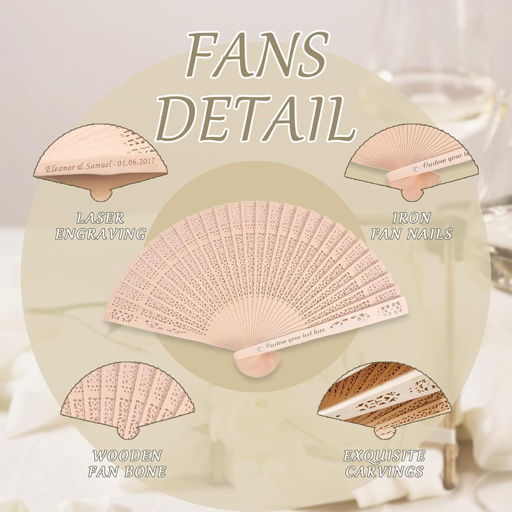 Custom Folding Hand Fan, Personalized Engraved Text Wedding Fans, Custom Wooden Fans Party Favor Bridal Shower Gifts for Guests Bulk 100 (100)
