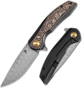 KANSEPT Accipiter Pocket Folding Knives EDC Camping Folding Knife 3.36'' Damascus Blade Pocket Folding Knife with Titanium + Copper Carbon Fiber Handle Everyday Carry K1007E4