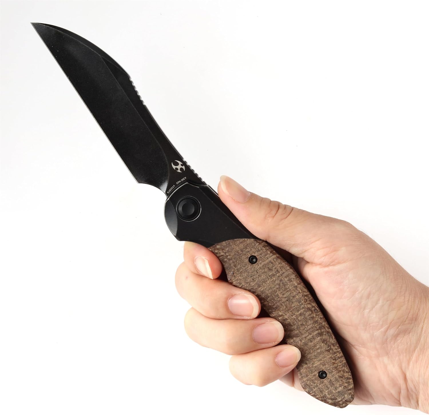 KANSEPT Cosmos Pocket Folding Knives for Men EDC Camping Knife 3.58'' CPM 20CV Blade Material Pocket Folding Knife with Black Stonewashed Titaniu Brown Micarta Handle Everyday Carry K1059A4