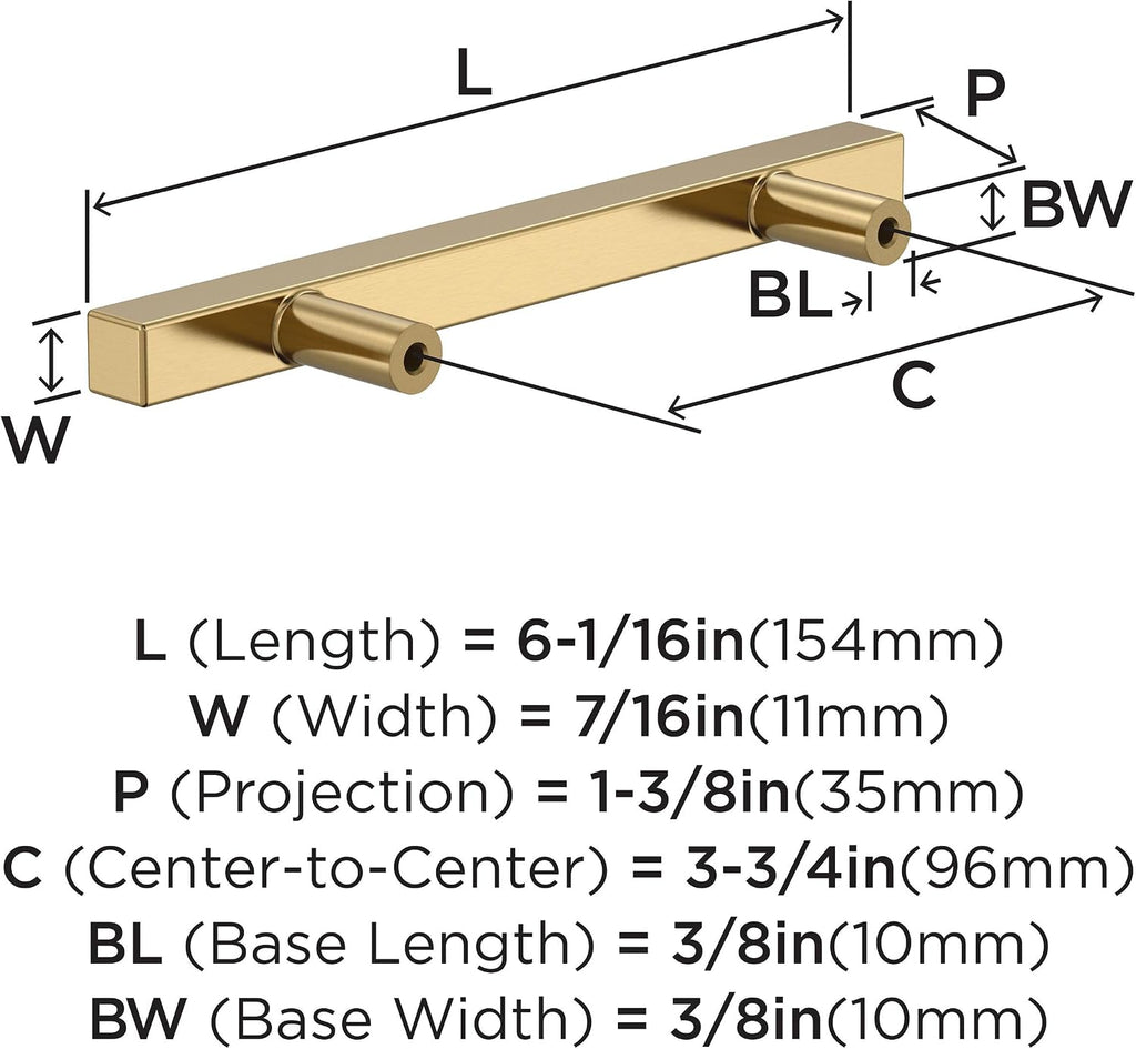 Amerock Bar Pulls Square 3-3/4 inch (96mm) Center-to-Center Champagne Bronze Cabinet Pull - 25 Pack