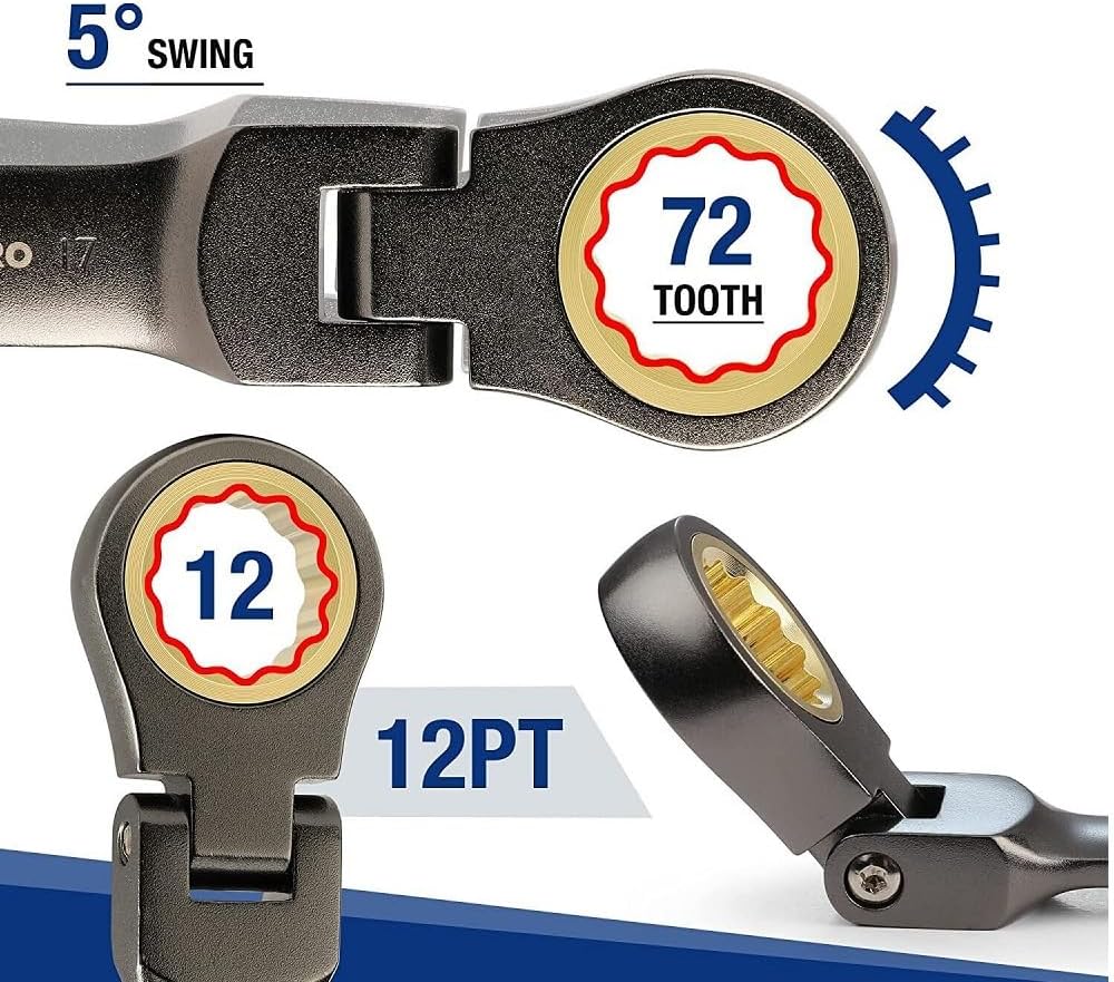 8-Piece Flex-Head Stubby Ratcheting Combination Wrench Set Metric 9-17mm