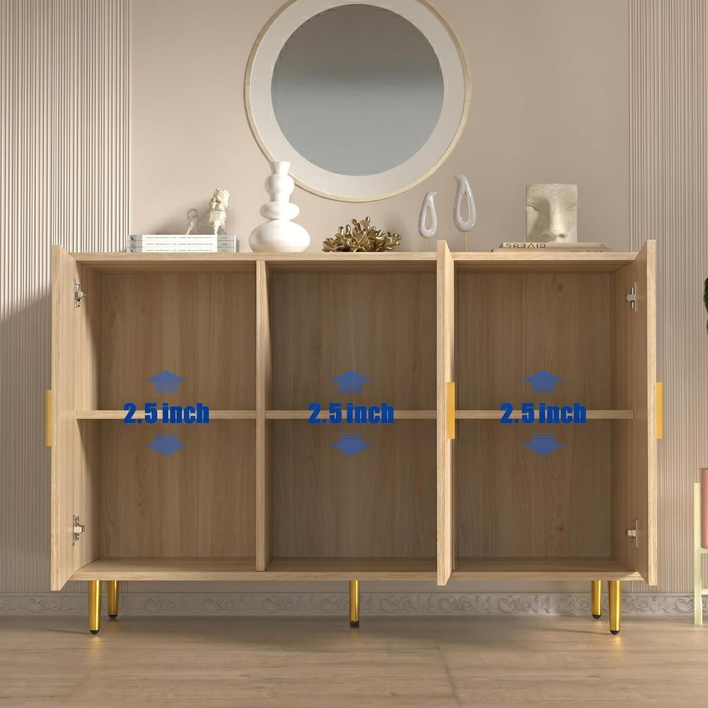 DIYART Oak Sideboard Buffet Cabinet, Accent Coffee Bar Cabinet with 3 Doors, Entryway Cabinet for Living Room, Kitchen, Hallway