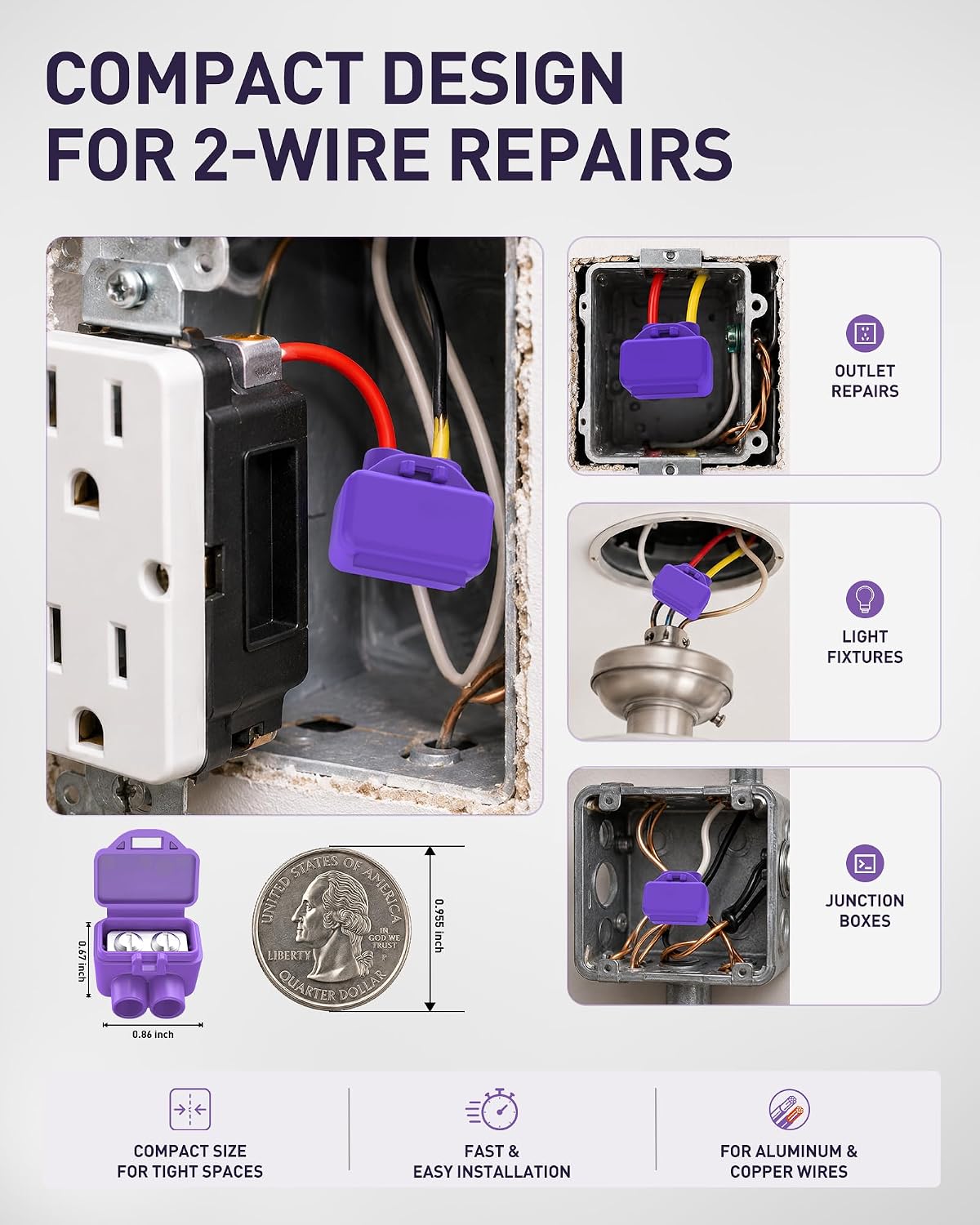 2-Port Aluminum-to-Copper Wire Connectors, 50 Pack Screw Terminal Electrical Wire Connectors, Pre-Filled with Oxide Inhibitor for Solid & Stranded Wires, Residential & Industrial Wiring