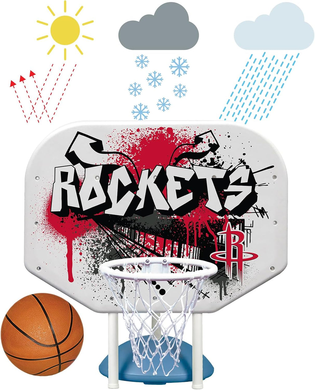 Poolmaster NBA Graffiti Pro Rebounder Poolside Basketball Goal Set with Base, Backboard, Hoop, Net, and Ball