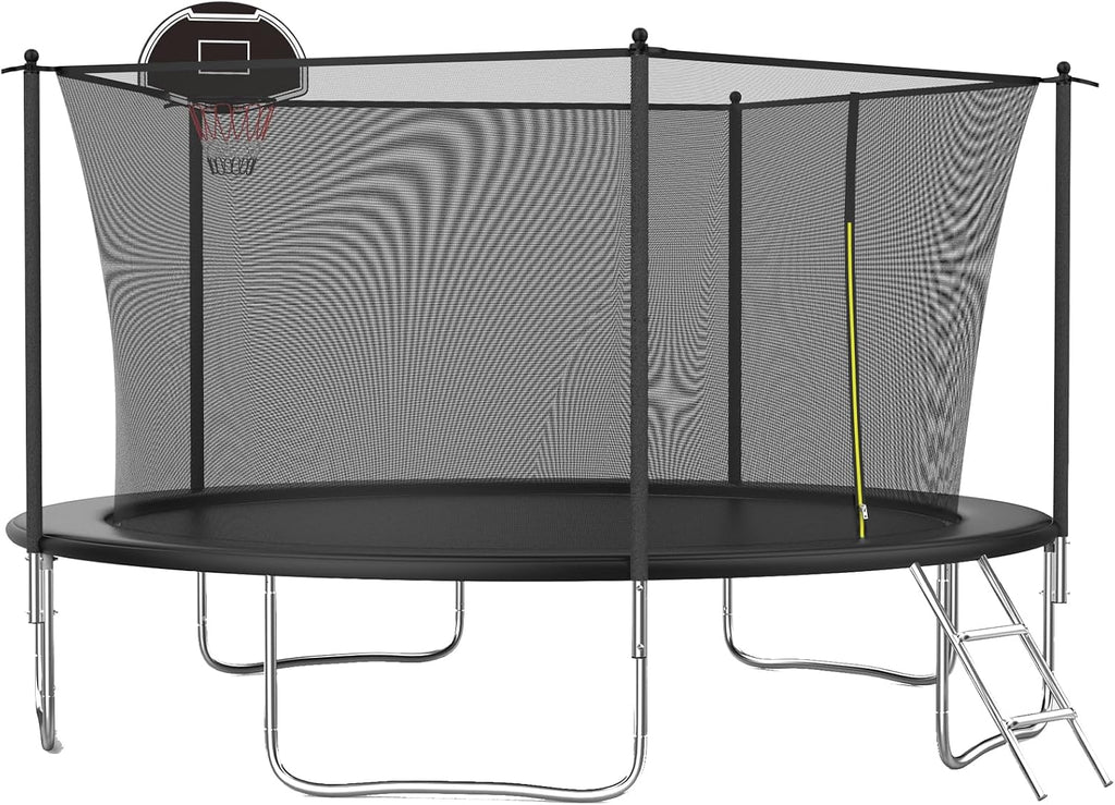 Tranpoline Outdoor 10FT 12FT 14FT 16FT Tranpoline for Kids & Adults,Recreational Tranpoline with Basketball Hoop,Safety Enclosure Net & Ladder