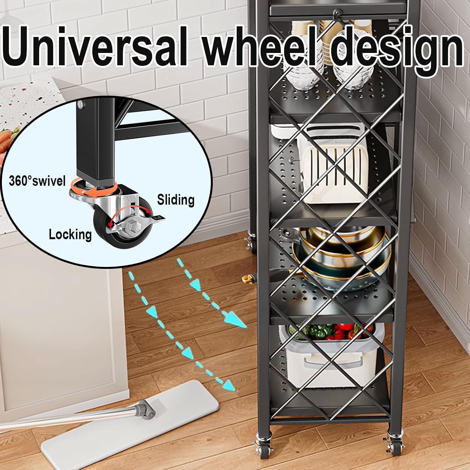 Microwave Storage Stand,Microwave Stand with Storage Cabinet Made of Carbon Steel Kitchen Baker's Rack with Storage Open Operator Console with Brakeable Casters Foldable(Color:White)